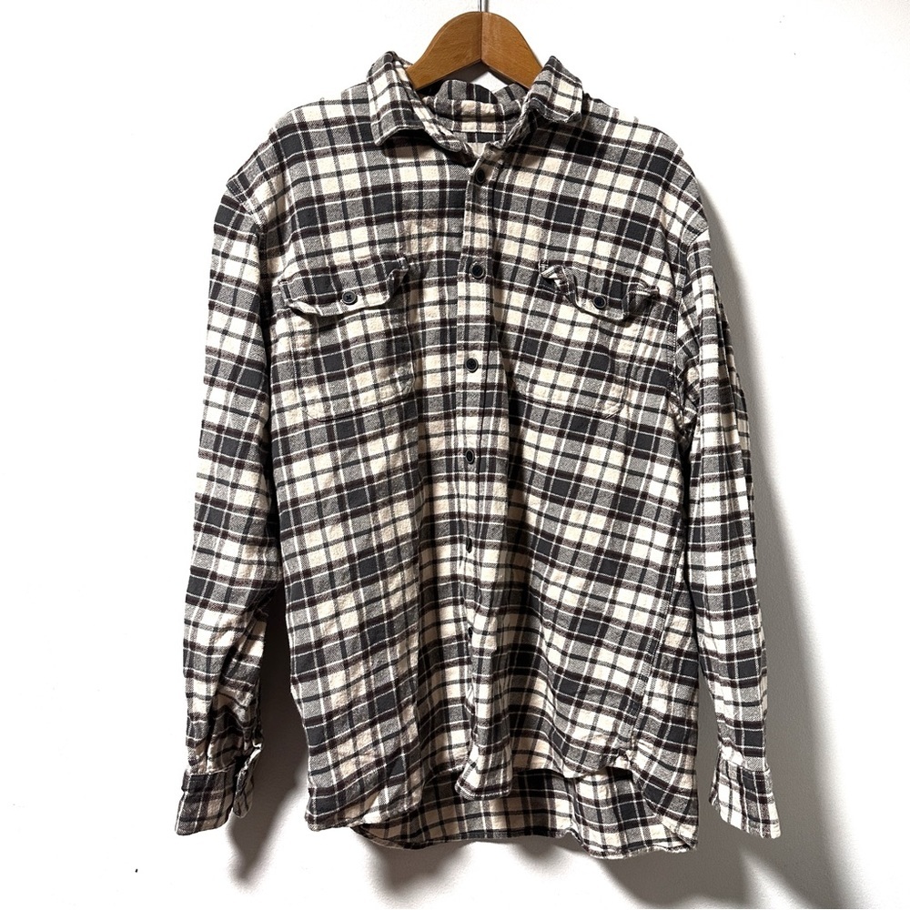 Jachs Cream Gray Brown Plaid Long Sleeve Button Up Flannel Shirt Men’s Size XXL